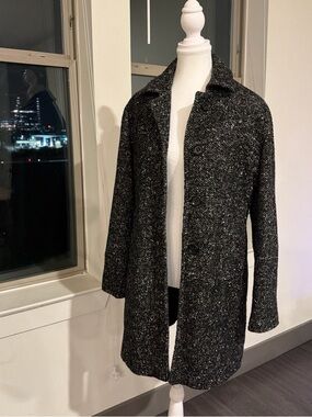 London Fog Black & White Tweed Button-Front Coat